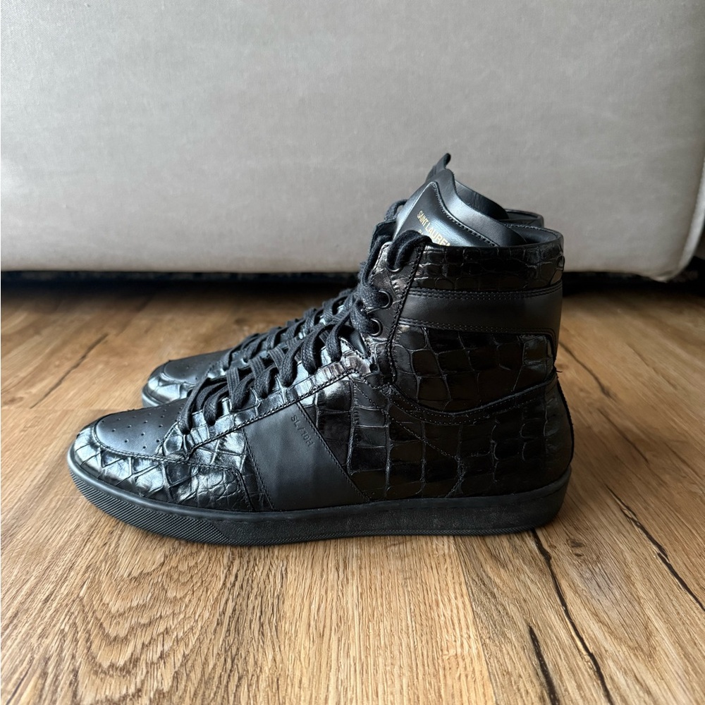 Saint Laurent SL/10H Court Classic High-Top Sneakers - Black Croc - SS13 Hedi